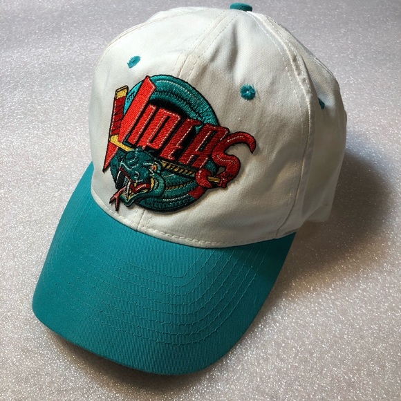 VTG Detroit Vipers IHL Snapback Adjustable Hat 1990s White Teal KC Brand HTF - Picture 2 of 6